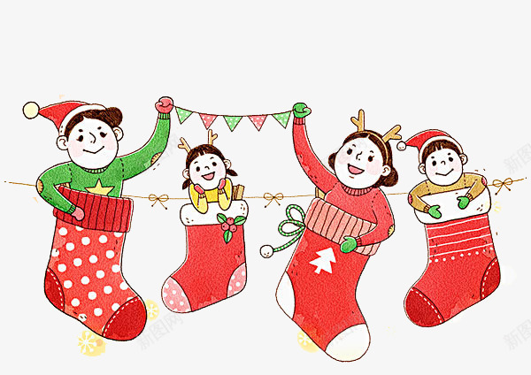 喜迎圣诞节png免抠素材_新图网 https://ixintu.com 卡通人物 圣诞帽 圣诞节 平面手绘 男孩女孩 红袜子 节日