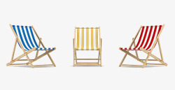 三个木质彩色的躺椅素材