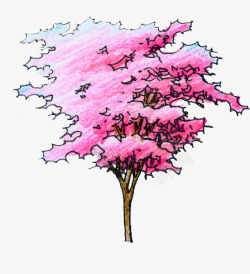粉色水墨大树景观素材