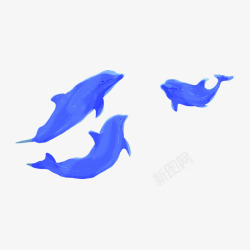 手绘插画风格可爱的蓝色小鲸鱼素材