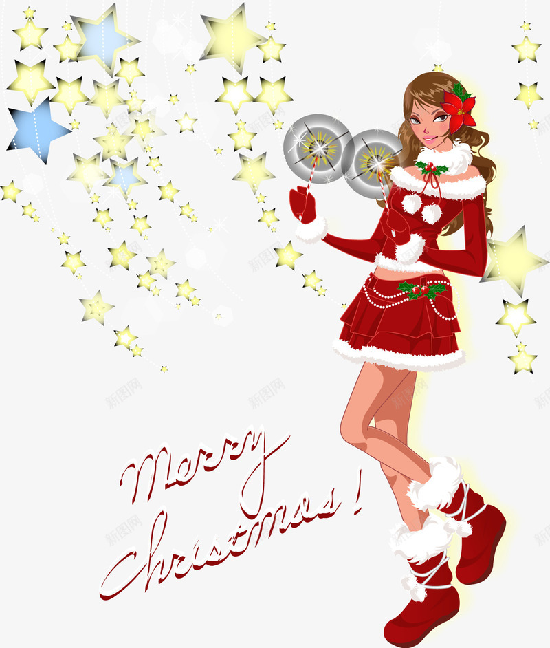 星星和穿着圣诞服的少女png免抠素材_新图网 https://ixintu.com 圣诞女孩 圣诞矢量素材 星星 穿着圣诞服的少女