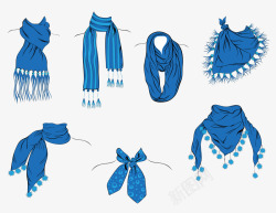 时尚服装配饰条纹理多款式优雅蓝色女士围巾合集高清图片