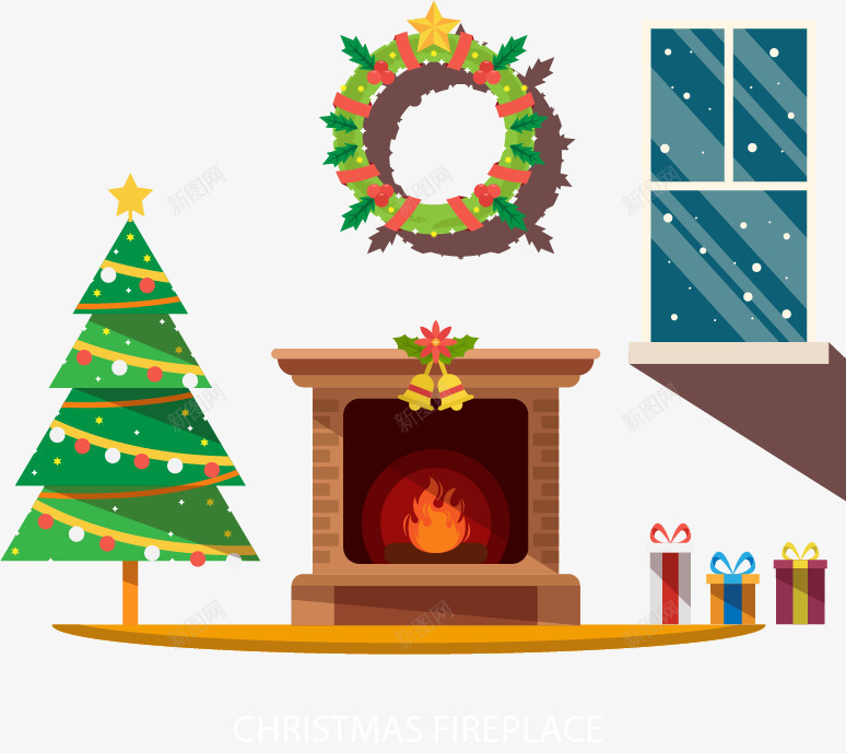 圣诞节壁炉png免抠素材_新图网 https://ixintu.com 免费png 圣诞树 壁炉 大火里火炉 火炉 花环