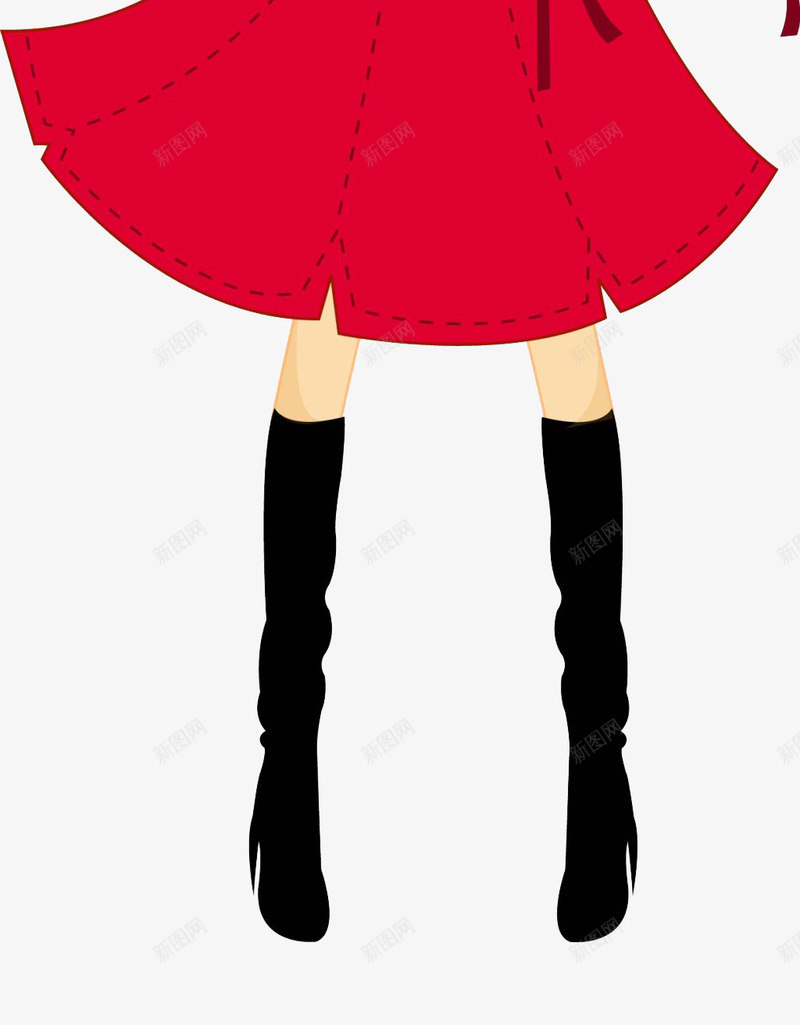 露脐装红色裙子黑色马靴的女生png免抠素材_新图网 https://ixintu.com 女生 短发 露脐装 马靴