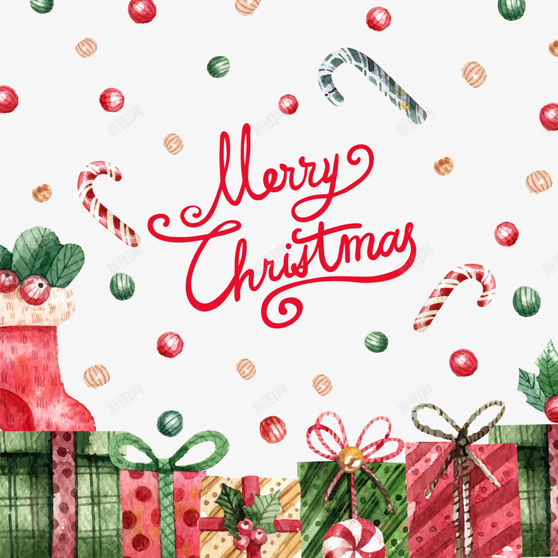 水彩绘圣诞节礼盒和礼物png免抠素材_新图网 https://ixintu.com 包装 圣诞节 彩色 手绘 水彩 海报边框 礼物