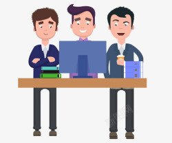 卡通手绘办公的看电脑的三个男人素材