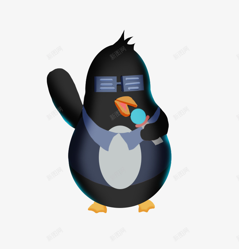 卡通版唱歌的小企鹅png免抠素材_新图网 https://ixintu.com 动漫动画 动物 卡通手绘 唱歌 小企鹅 装饰图 麦克风
