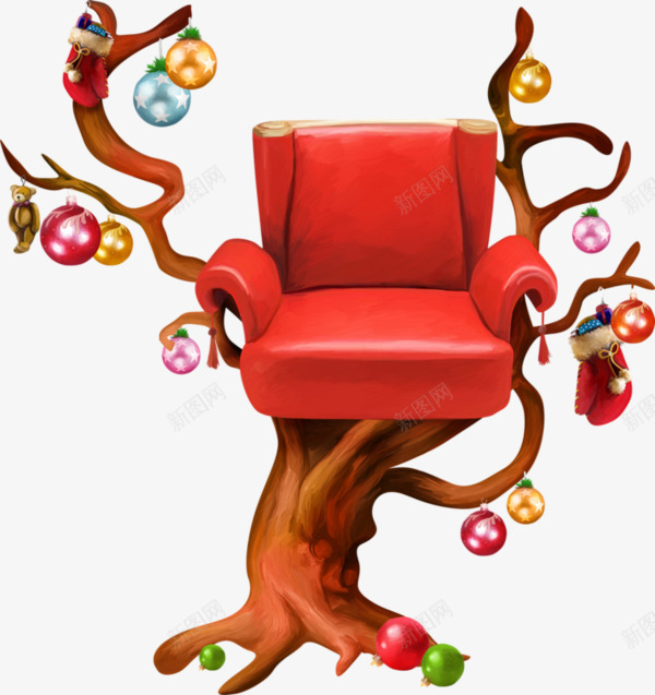 卡通大树红色沙发png免抠素材_新图网 https://ixintu.com 单人座椅 卡通手绘 大树 红色沙发