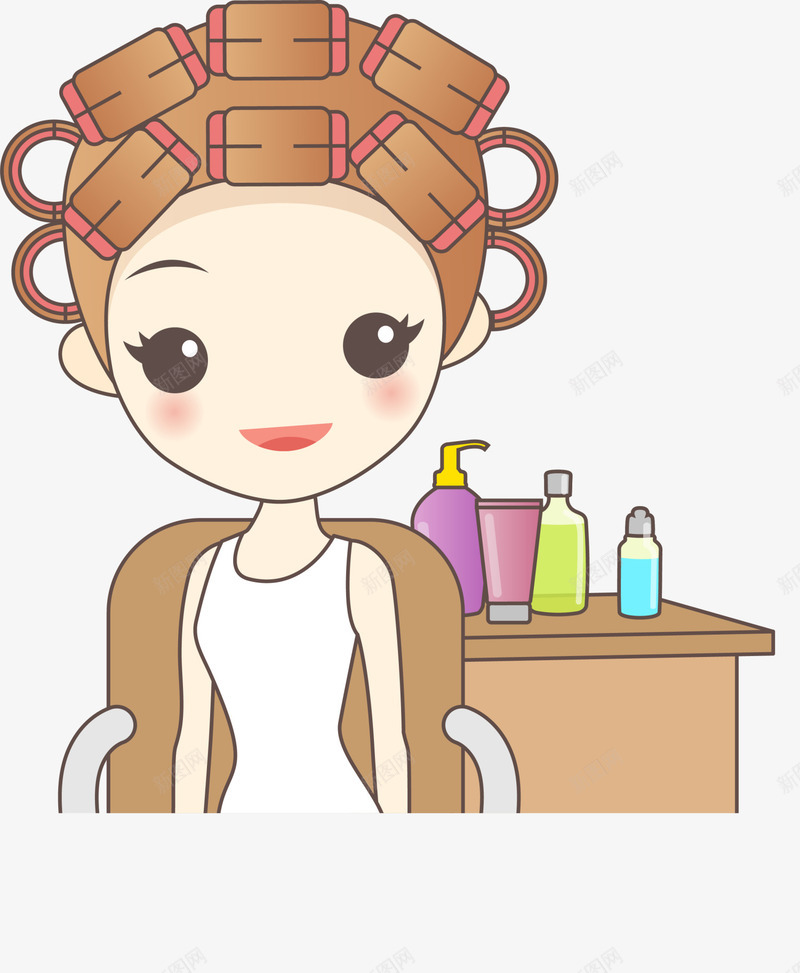 卡通发型女生png免抠素材_新图网 https://ixintu.com 做发型 卡通女生 可爱女孩 头发护理 理发店 理发店广告 装饰图案