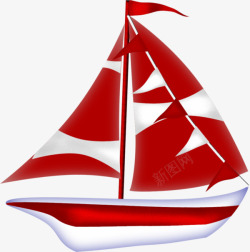 卡通红白色帆船素材