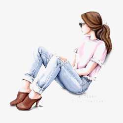 女生牛仔裤时尚女孩高清图片