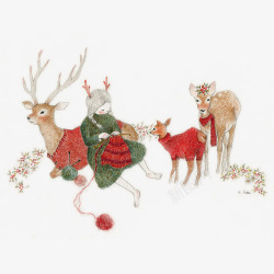 织毛衣的女孩圣诞节鹿高清图片