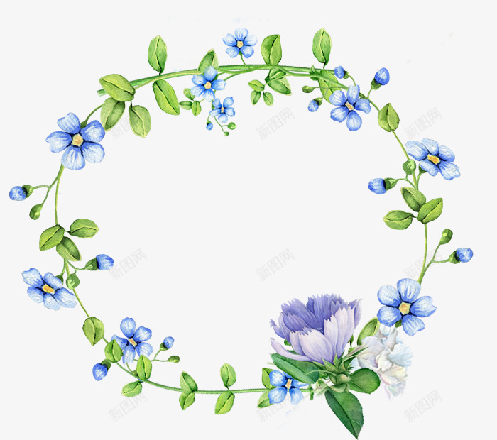 花环蓝色花朵边框png免抠素材_新图网 https://ixintu.com 花朵 花环 蓝色 边框