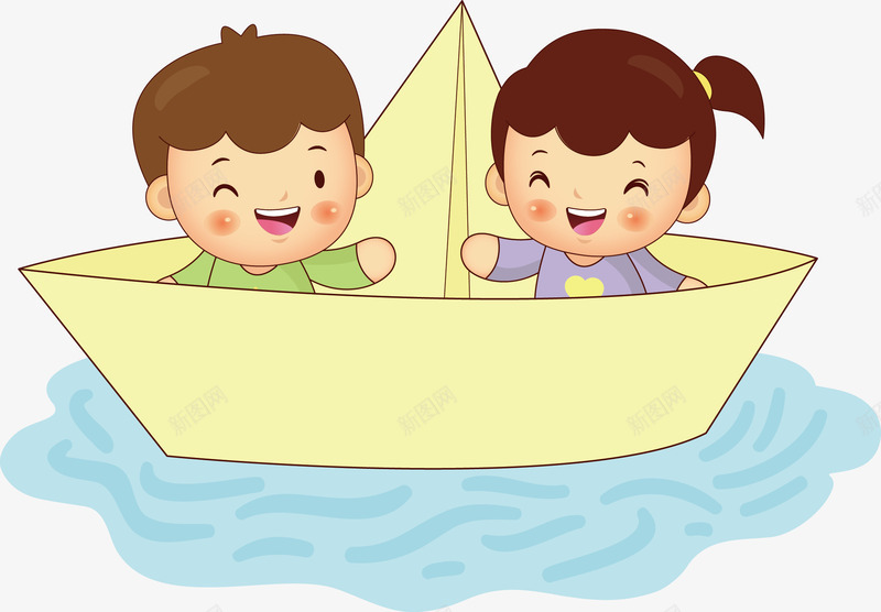 男生女生坐在纸船上png免抠素材_新图网 https://ixintu.com 女生 海 男生 纸船