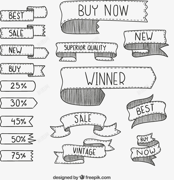 手绘促销丝带矢量图ai免抠素材_新图网 https://ixintu.com 丝带 促销 折扣 条幅 销售 矢量图