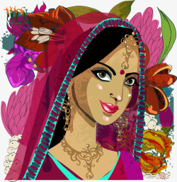 带紫色纱巾的少女美丽的印度少女高清图片
