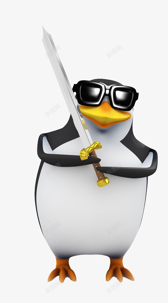 拿着宝剑的企鹅png免抠素材_新图网 https://ixintu.com 企鹅 墨镜 手拿刀 拿刀 武器