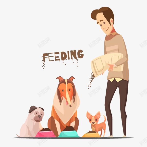 给宠物狗喂食卡通图png免抠素材_新图网 https://ixintu.com 人物 动物 卡通 喂食 宠物狗 狗盆 狗食 简图