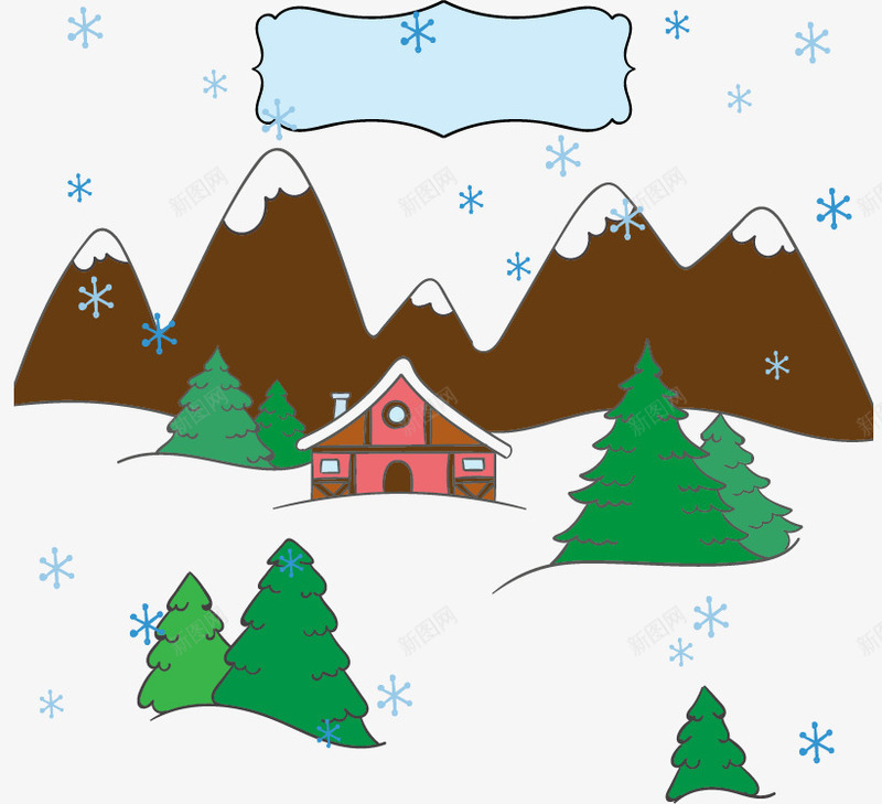 冬天的小房子png免抠素材_新图网 https://ixintu.com 山中的冬季 蓝色的雪花 飘雪