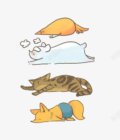 4只小猫png免抠素材_新图网 https://ixintu.com 动物 卡通 趴着 颜色