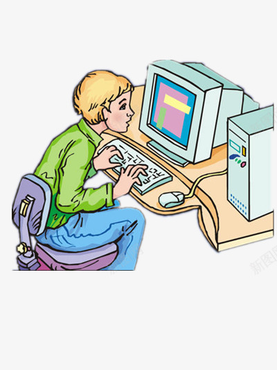 努力的工作png免抠素材_新图网 https://ixintu.com 人物 彩色 电脑 紫色的椅子