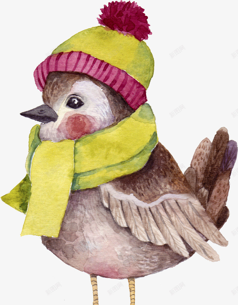 戴帽子和围巾的小鸟png免抠素材_新图网 https://ixintu.com 保暖 冬季 可爱的 围巾 小鸟 帽子 彩绘 毛线