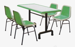 四人白绿色快餐桌椅实物图素材