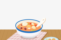 节日饮食手绘插画腊八节桌上的一碗腊八粥高清图片