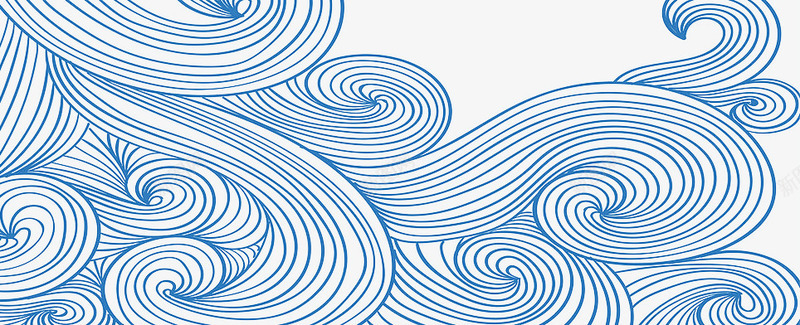 蓝色手绘海浪纹样png免抠素材_新图网 https://ixintu.com 海浪 环绕 环绕线条 纹样 线条 蓝色