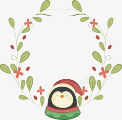 圣诞节小企鹅花环矢量图素材