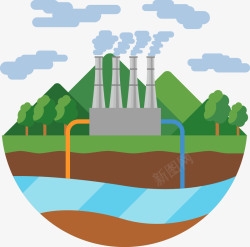 绿色环保素材卡通工厂废气排放图标高清图片