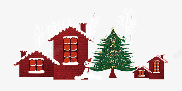 圣诞节红色木屋雪人圣诞树png免抠素材_新图网 https://ixintu.com 圣诞树 圣诞节 木屋 红色 雪人