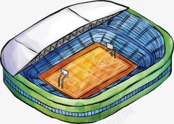 手绘风水彩篮球场矢量图素材