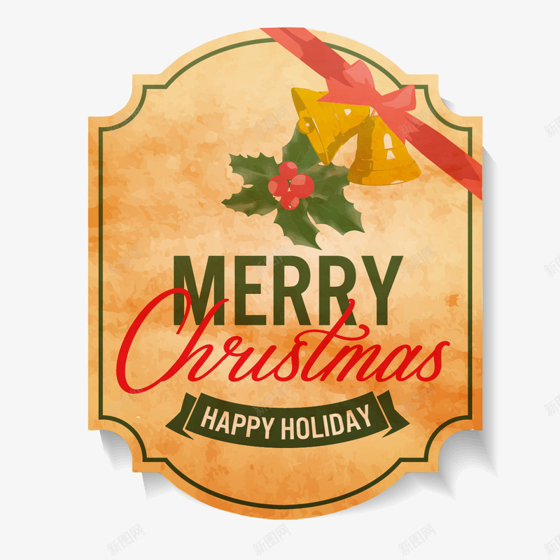 圣诞节复古木纹标签png免抠素材_新图网 https://ixintu.com 圣诞树 圣诞节快乐 异形标签 艺术字 铃铛