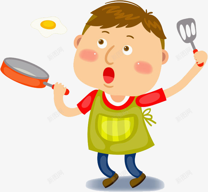 卡通做饭的男人图png免抠素材_新图网 https://ixintu.com 做饭 卡通 帅气的 帮忙做饭的小男孩 煎鸡蛋 父亲 男人 耍起的