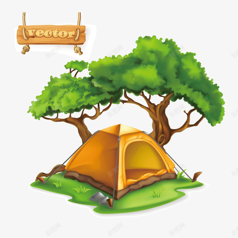 大树前的帐篷插画png免抠素材_新图网 https://ixintu.com 大树 帐篷 户外活动 插画设计 露营