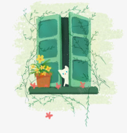 绿色窗户和小猫素材
