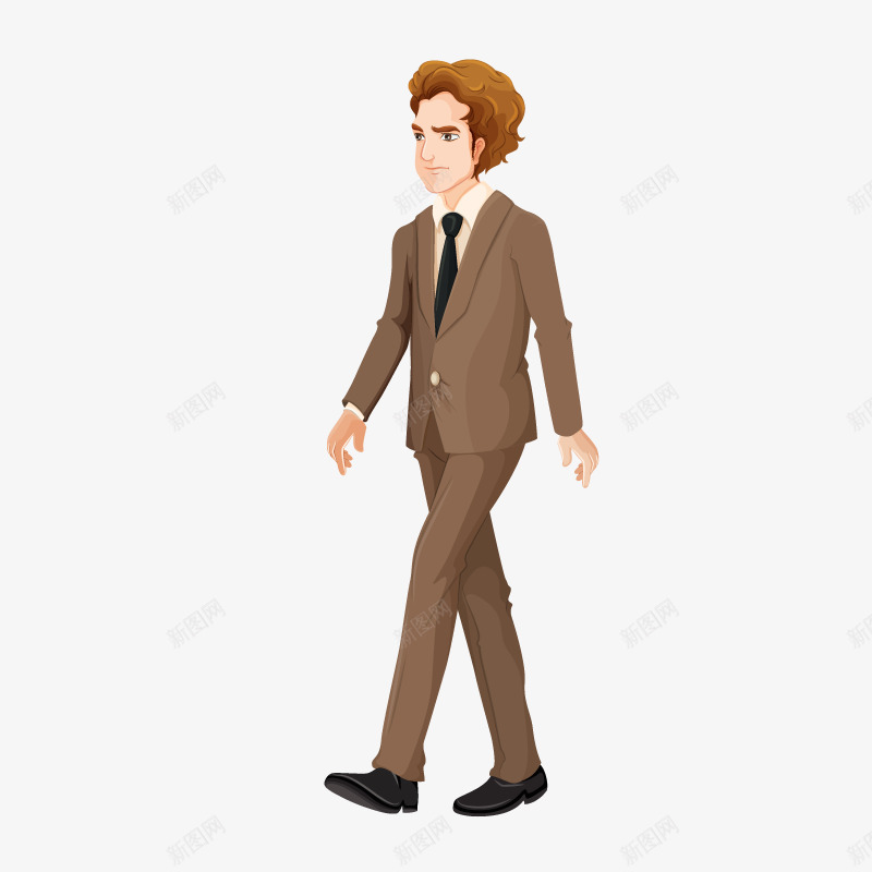 棕色西装男人png免抠素材_新图网 https://ixintu.com 一位 卡通 棕色 白领 西装 走路 领带 黑色