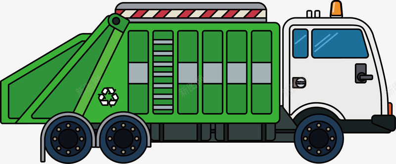 垃圾车png免抠素材_新图网 https://ixintu.com 垃圾车 循环标志 扁平垃圾车 手绘 条纹 绿色 警灯