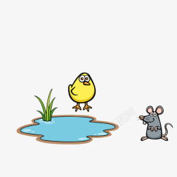 池塘边的小老鼠和小鸡素材