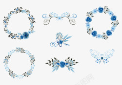 冰蓝色花环装饰元素素材
