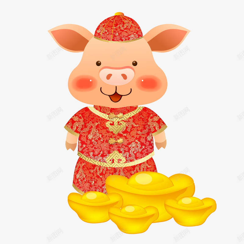 卡通春节喜庆猪年大吉png免抠素材_新图网 https://ixintu.com 中国节日 中国风 传统节日 农历新年 喜庆 新年 新年快乐 猪年 猪年大吉 金元宝