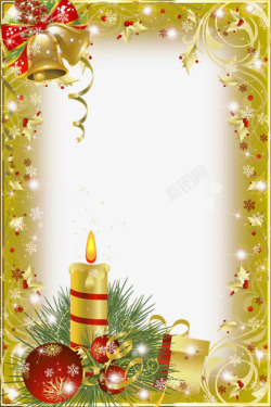 圣诞卡圣诞节铃铛蜡烛相框高清图片