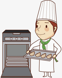 烤箱卡通烤面包的男人高清图片