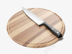 棕色木质纹理木圆盘和刀叉实物素材