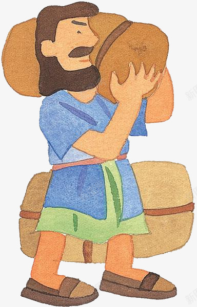 扛麻袋的人png免抠素材_新图网 https://ixintu.com 卡通 印度 手绘 棕色 男人 简图 胡子 蓝色 麻袋