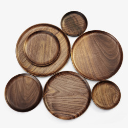 实木餐具不同尺寸的木盘高清图片