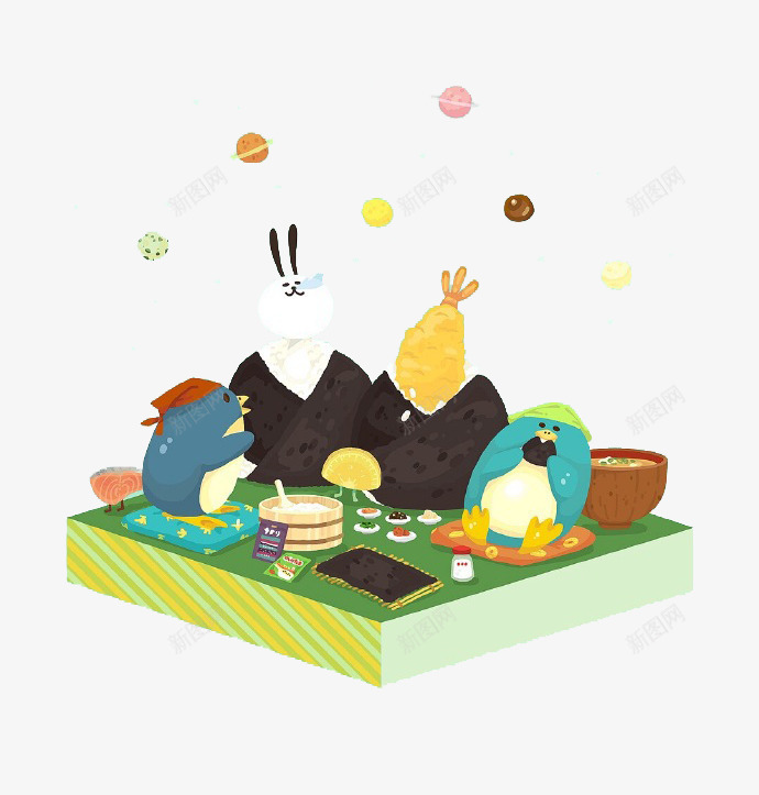 卡通野餐企鹅png免抠素材_新图网 https://ixintu.com 企鹅 吃饭 野炊 野餐