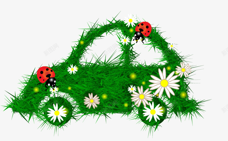 绿色汽车创意png免抠素材_新图网 https://ixintu.com 创意汽车 汽车矢量 环保节能 绿色汽车