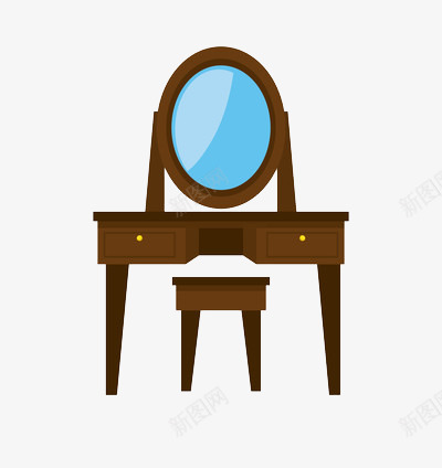 一套木质的化妆镜和桌椅png免抠素材_新图网 https://ixintu.com 化妆镜 家具 木质 桌椅